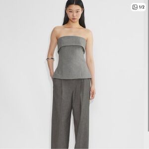Babaton Strapless Gray Tailored Top & Wide-Leg Trousers